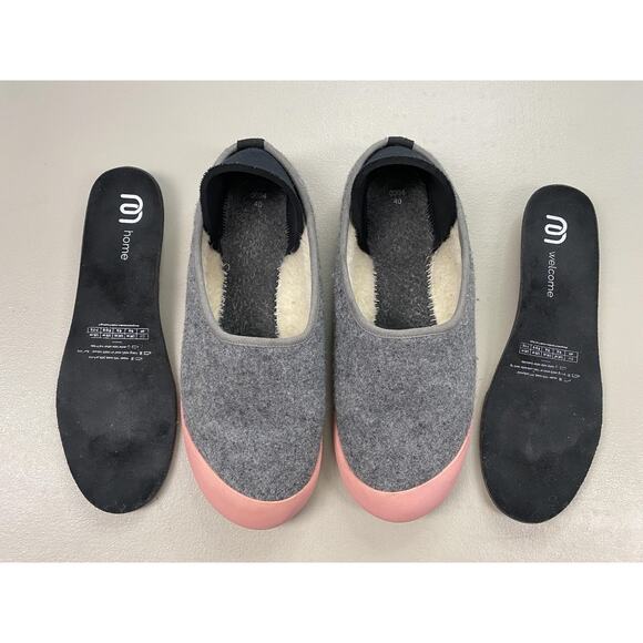 Mahabis Curve Slippers Womens 8.5-9 / 40 Gray Pink Wool House Shoe Shearling - Picture 9 of 12
